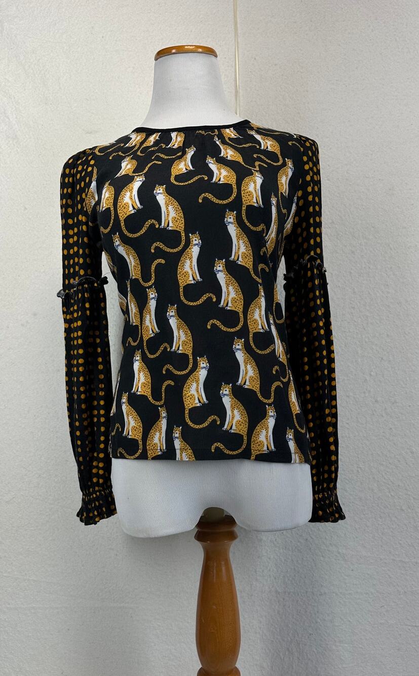 Bl-nk London Anthropologie Brienz Leopard Print Balloon Sleeve Blouse SZ Small
